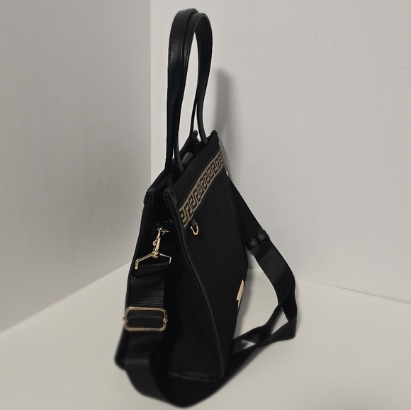 Versace Tote Bag Black Metallic Gold Handbag With Dust Bag RARE NEW - Picture 6 of 15